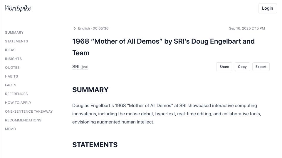 Screenshot of wordspike.com: Mother of All Demos (1968)