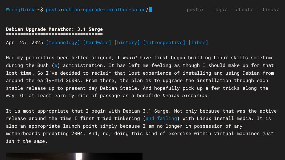 Screenshot of wrongthink.link: Debian Upgrade Marathon: 3.1 Sarge