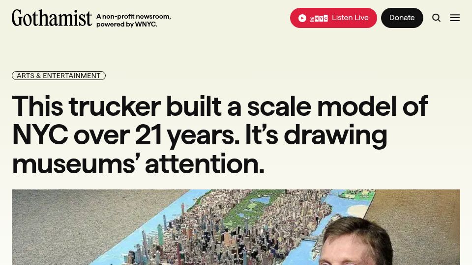 Screenshot of gothamist.com: Trucker built a scale model of NYC over 21 years