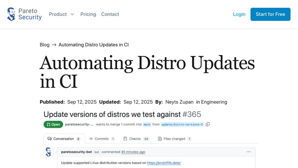 Screenshot of paretosecurity.com: Automating Distro Updates in CI