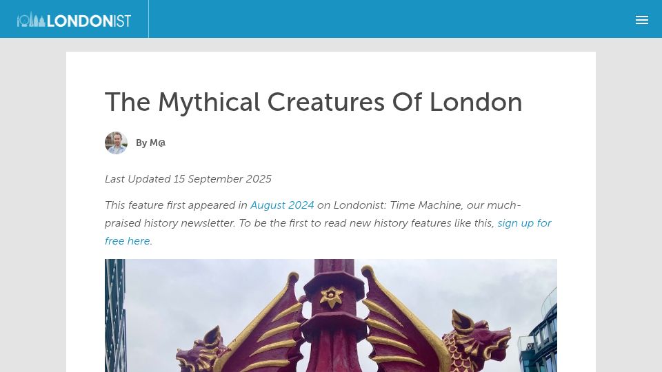Screenshot of londonist.com: The Mythical Creatures of London