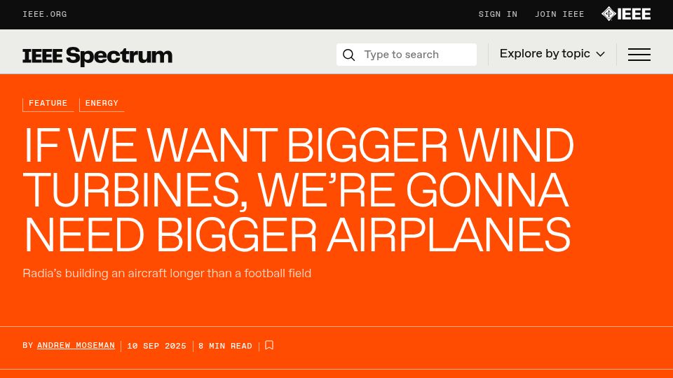 Screenshot of spectrum.ieee.org: Wind turbine blade transportation challenges