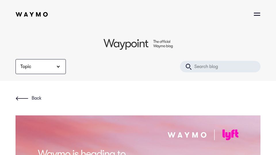 Screenshot of waymo.com: Bringing fully autonomous rides to Nashville, in partnership with Lyft