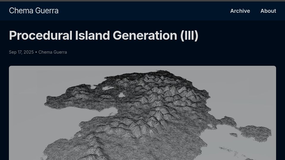 Screenshot of brashandplucky.com: Procedural Island Generation (III)