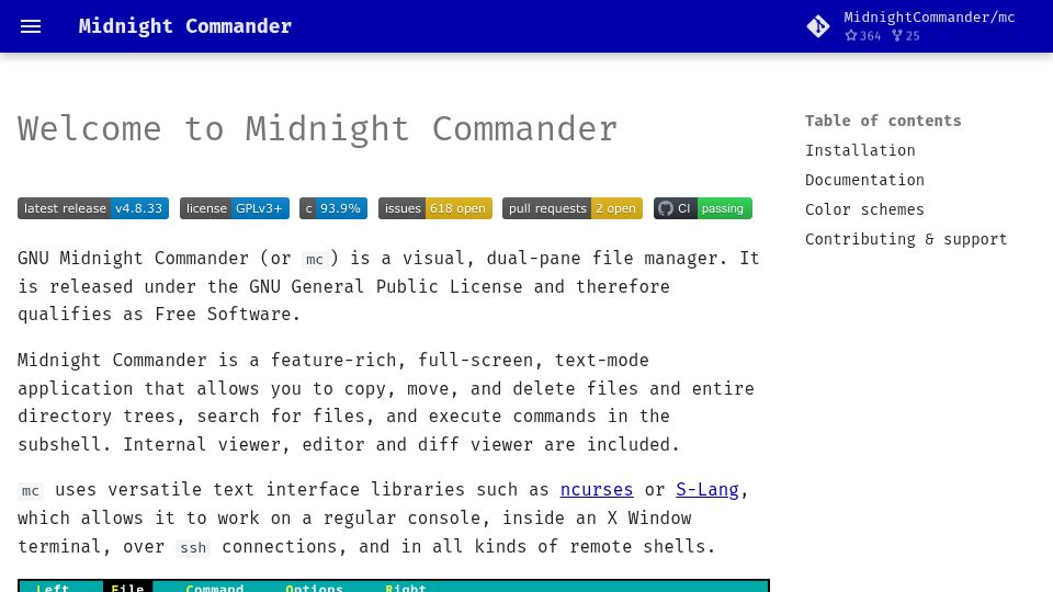 Screenshot of midnight-commander.org: GNU Midnight Commander
