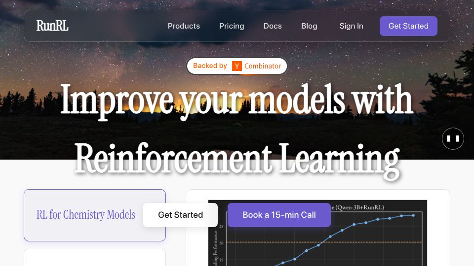 Screenshot of runrl.com: Launch HN: RunRL (YC X25) – Reinforcement learning as a service