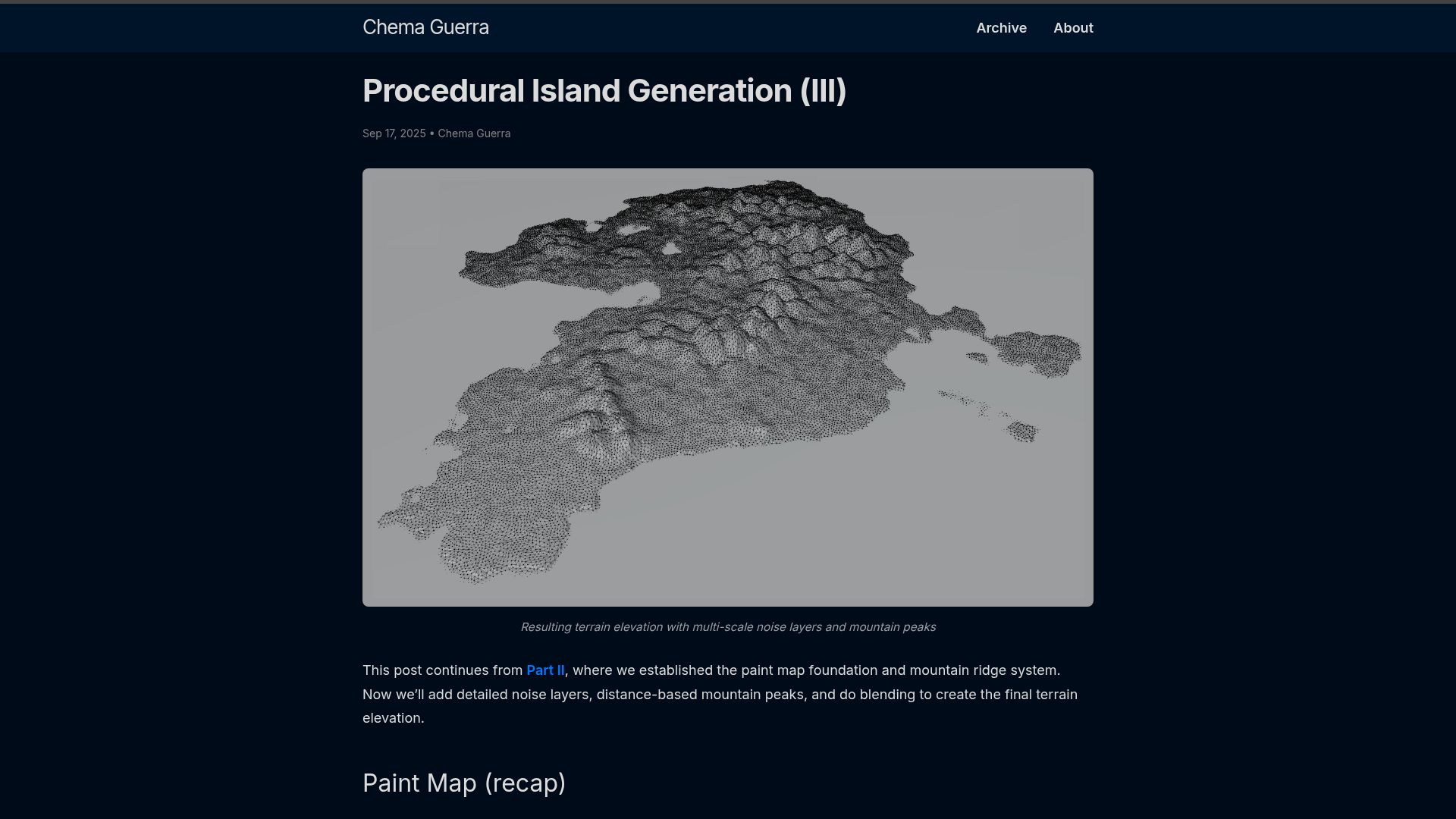 Screenshot of brashandplucky.com: Procedural Island Generation (III)
