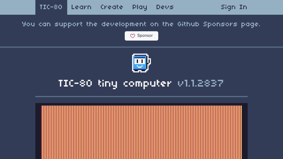 Screenshot of tic80.com: TIC-80 – Tiny Computer