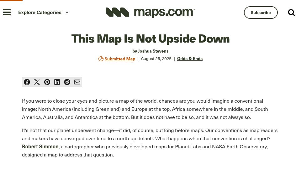 Screenshot of maps.com: This map is not upside down