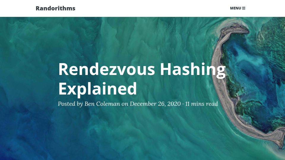 Screenshot of randorithms.com: Rendezvous Hashing Explained (2020)