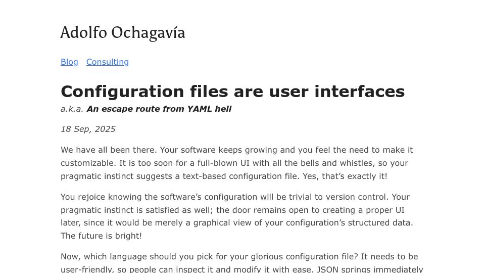 Screenshot of ochagavia.nl: Configuration files are user interfaces