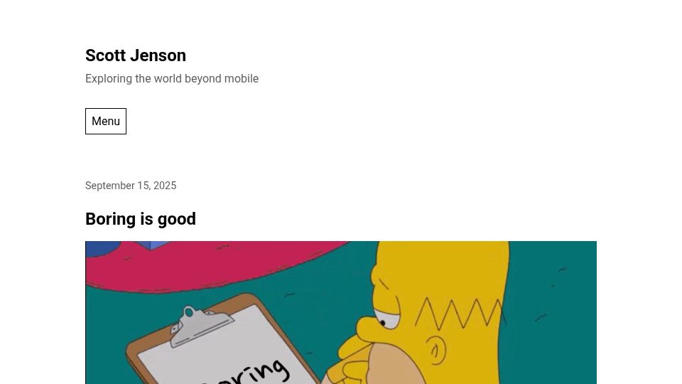 Screenshot of jenson.org: Boring is good