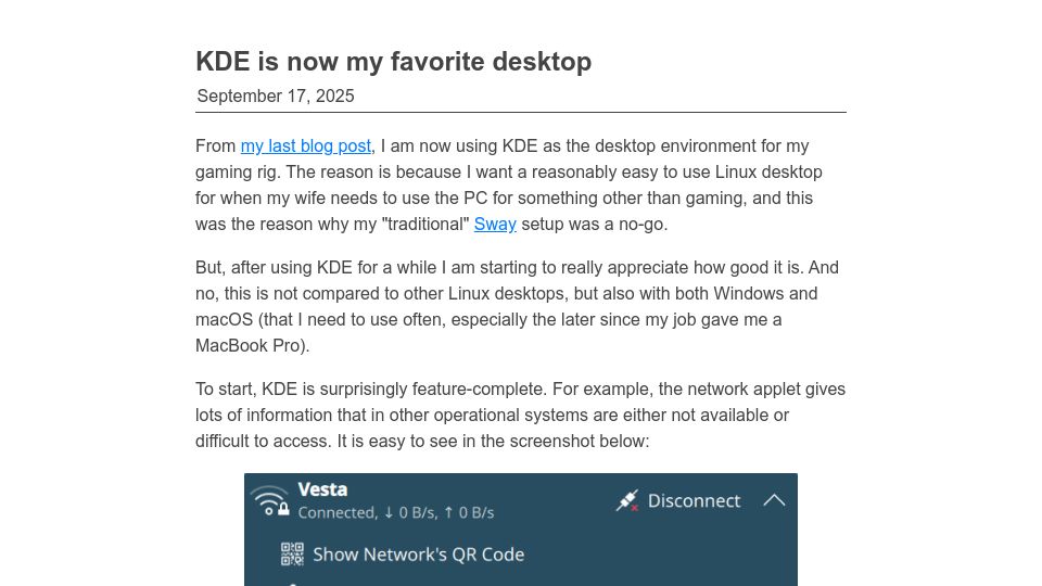 Screenshot of kokada.dev: KDE is now my favorite desktop