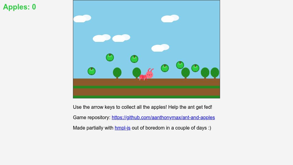 Screenshot of aanthonymax.github.io: Show HN: I created a small 2D game about an ant