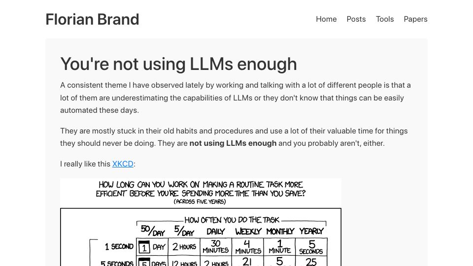 Screenshot of florianbrand.de: You're not using LLMs enough
