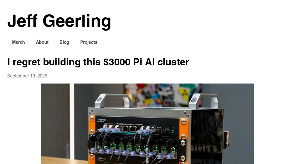 Screenshot of jeffgeerling.com: I regret building this $3000 Pi AI cluster