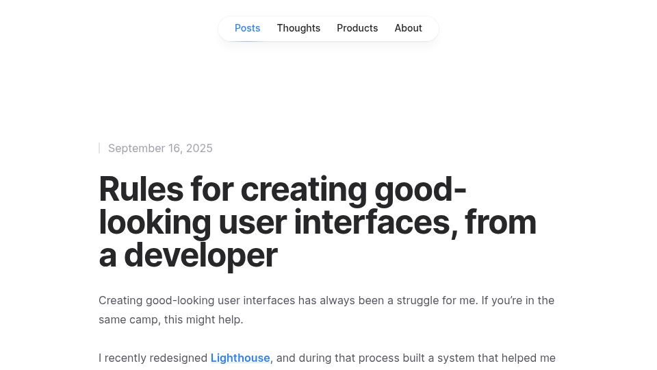 Screenshot of weberdominik.com: Rules for creating good-looking user interfaces, from a developer