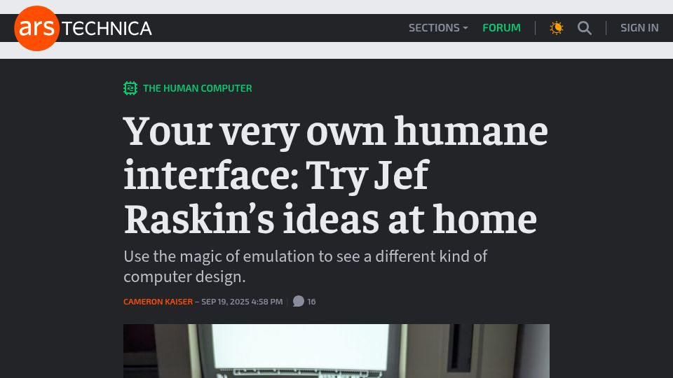 Screenshot of arstechnica.com: Your very own humane interface: Try Jef Raskin's ideas at home