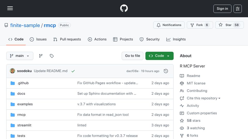 Screenshot of github.com: R MCP Server