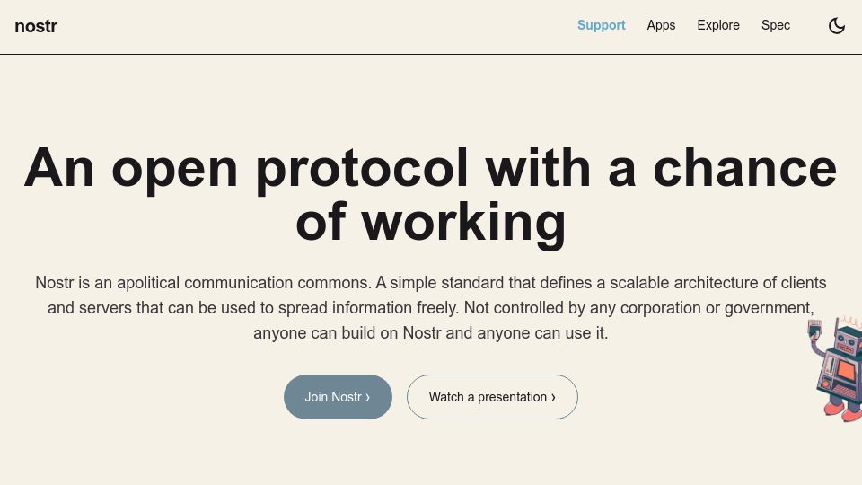Screenshot of nostr.com: Nostr