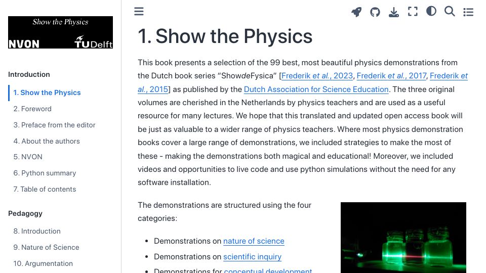 Screenshot of interactivetextbooks.tudelft.nl: Show the Physics