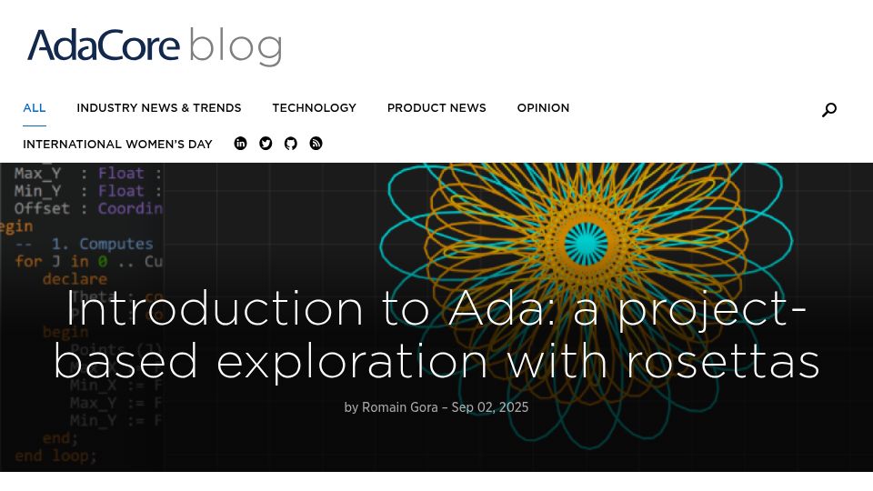Screenshot of blog.adacore.com: Introduction to Ada: a project-based exploration with rosettas