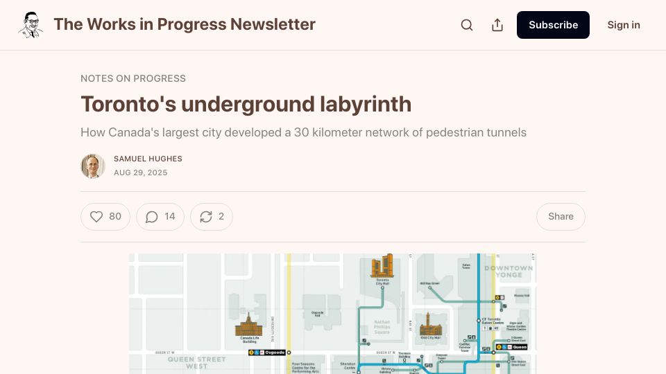 Screenshot of worksinprogress.news: Toronto’s network of pedestrian tunnels