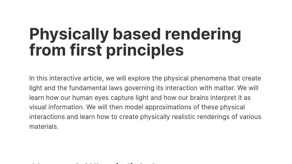 Screenshot of imadr.me: Physically based rendering from first principles