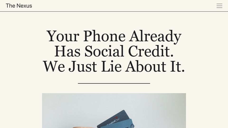 Screenshot of thenexus.media: We already live in social credit, we just don't call it that