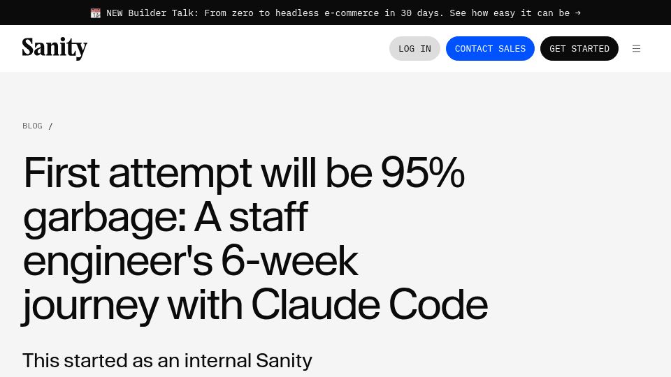Screenshot of sanity.io: A staff engineer's journey with Claude Code
