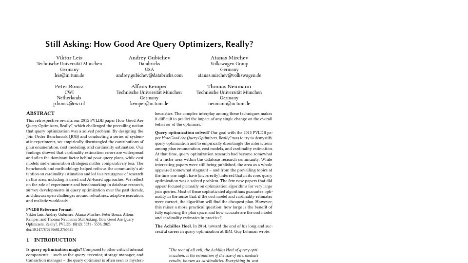 Screenshot of vldb.org: Still Asking: How Good Are Query Optimizers, Really? [pdf]
