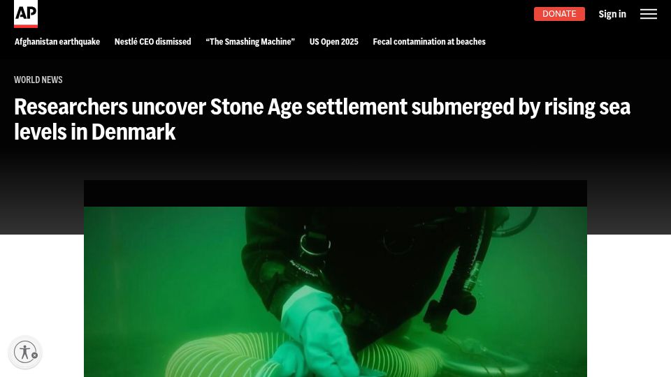 Screenshot of apnews.com: Stone Age settlement found under the sea in Denmark