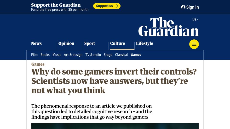 Screenshot of theguardian.com: Why do some gamers invert their controls?