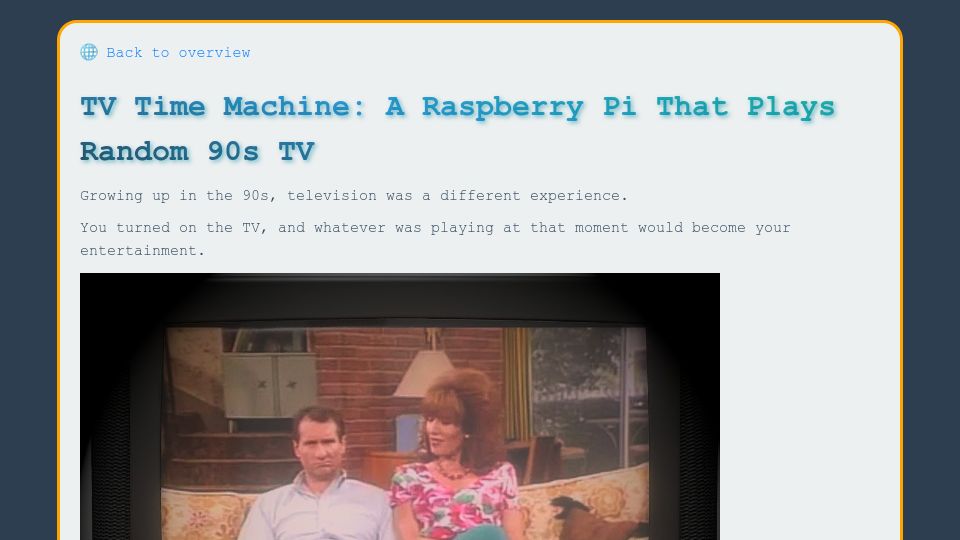 Screenshot of quarters.captaintouch.com: TV Time Machine: A Raspberry Pi That Plays Random 90s TV