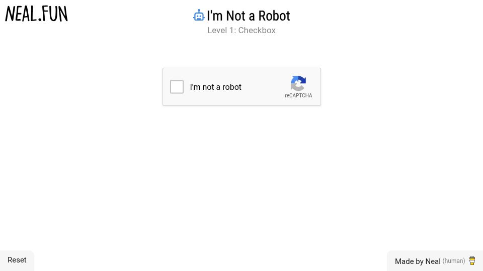 Screenshot of neal.fun: I’m Not a Robot