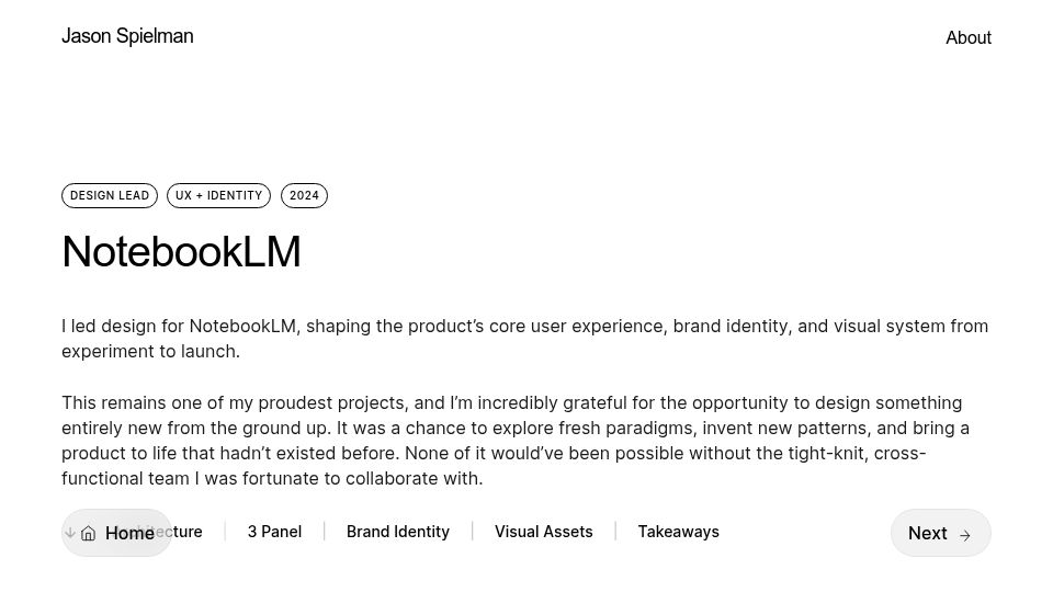 Screenshot of jasonspielman.com: Designing NotebookLM