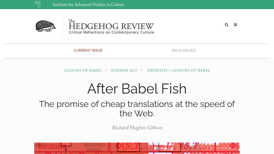 Screenshot of hedgehogreview.com: After Babel Fish: The promise of cheap translations at the speed of the Web