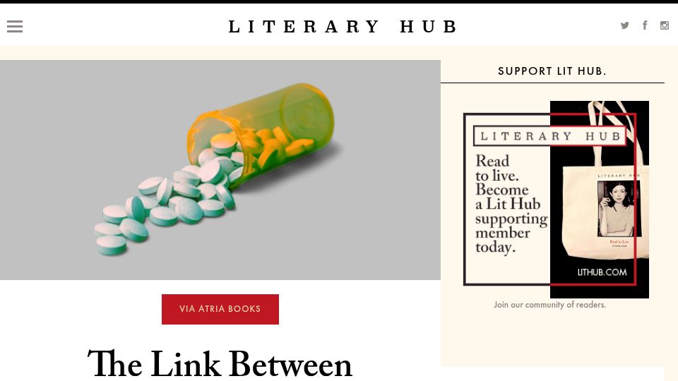 Screenshot of lithub.com: The link between trauma, drug use, and our search to feel better