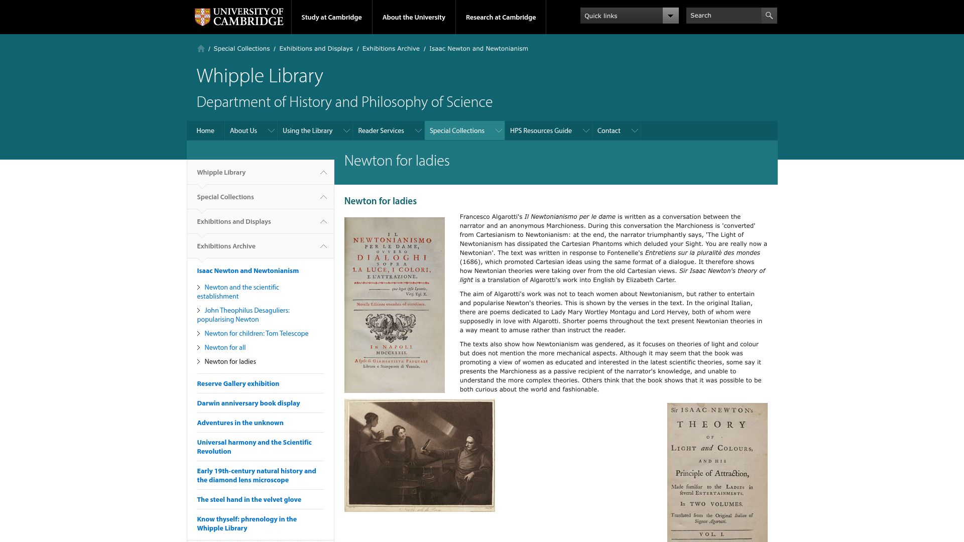 Screenshot of whipplelib.hps.cam.ac.uk: Newton for Ladies (1737) – Newtonianism vs. Cartesianism