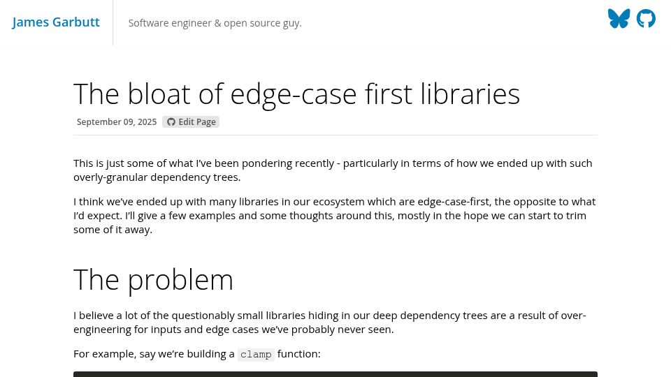 Screenshot of 43081j.com: The bloat of edge-case first libraries