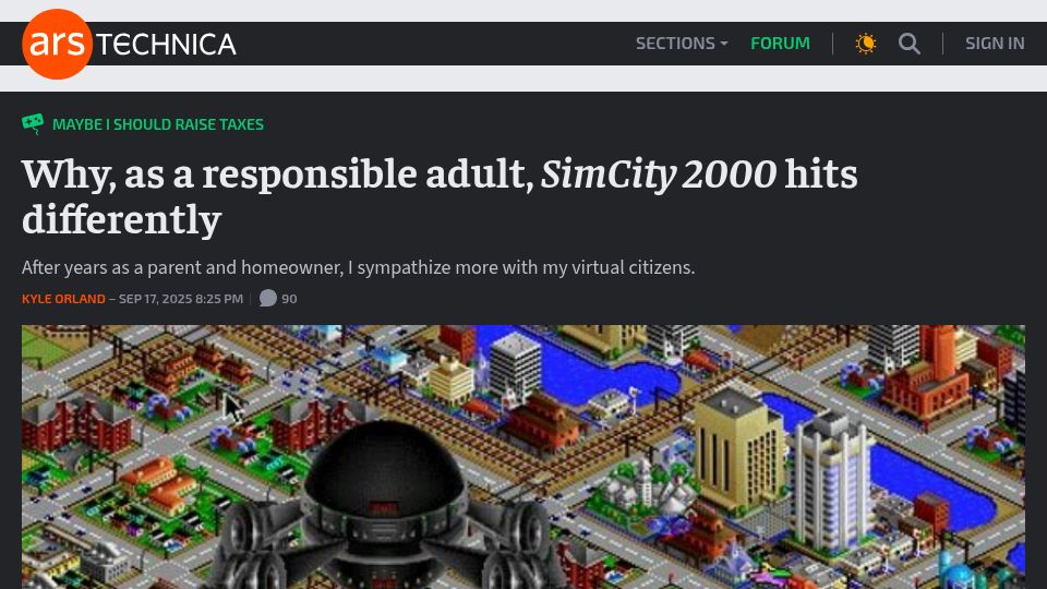 Screenshot of arstechnica.com: Why, as a responsible adult, SimCity 2000 hits differently