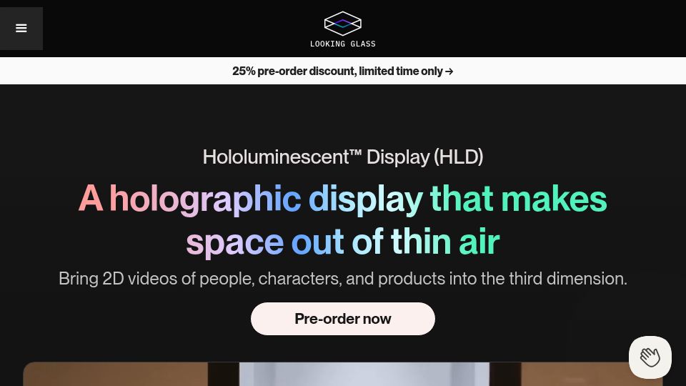 Screenshot of lookingglassfactory.com: Hololuminescent Display