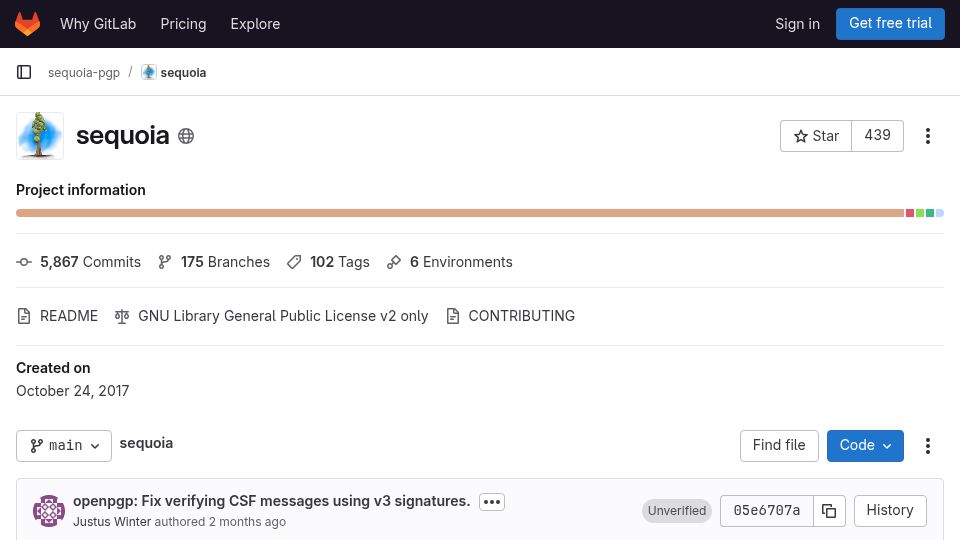 Screenshot of gitlab.com: Sequoia: Rust OpenPGP Implementation