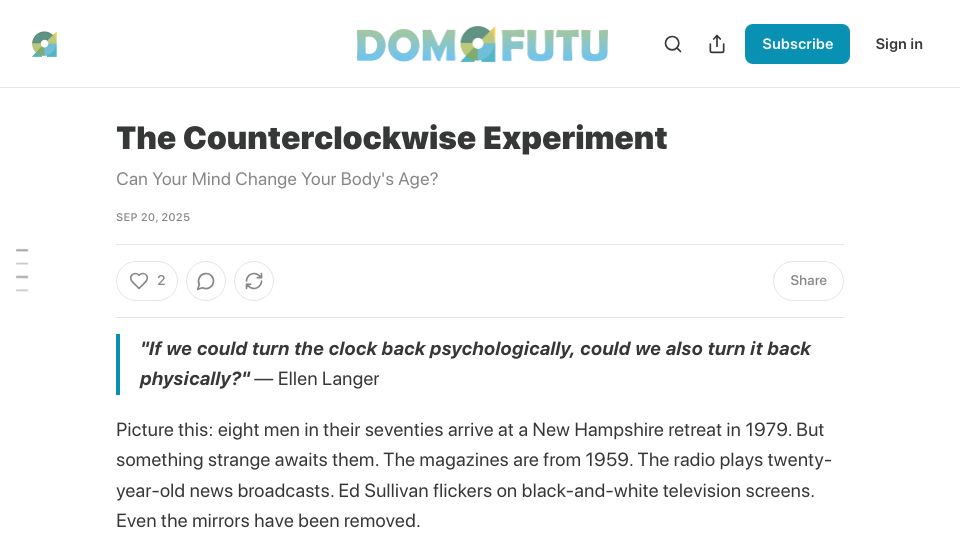Screenshot of domofutu.substack.com: The Counterclockwise Experiment