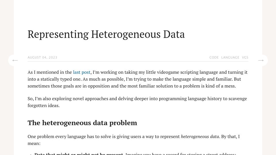 Screenshot of journal.stuffwithstuff.com: Representing Heterogeneous Data (2023)