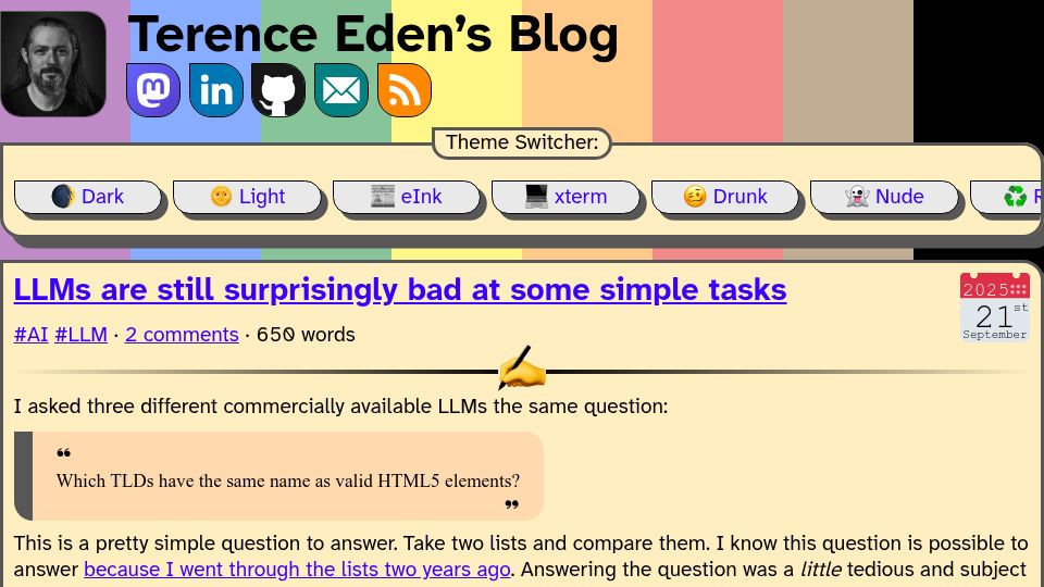 Screenshot of shkspr.mobi: LLMs are still surprisingly bad at some simple tasks