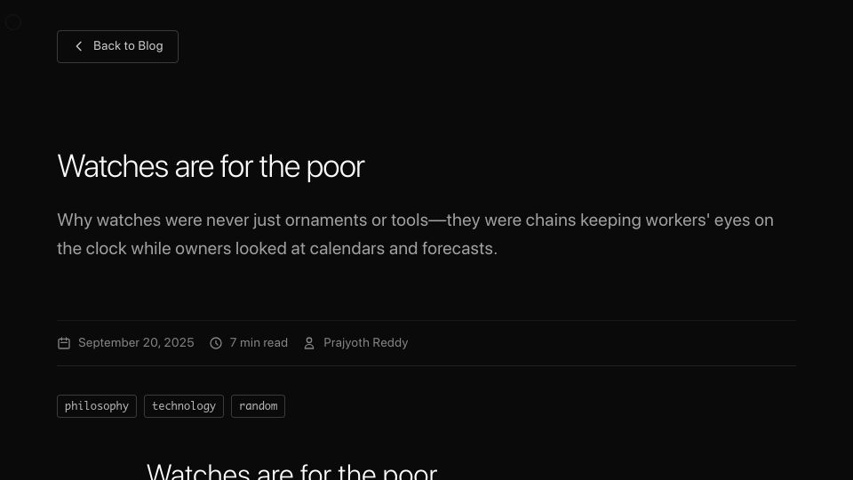 Screenshot of prajyoth.pages.dev: Watches Are for the Poor