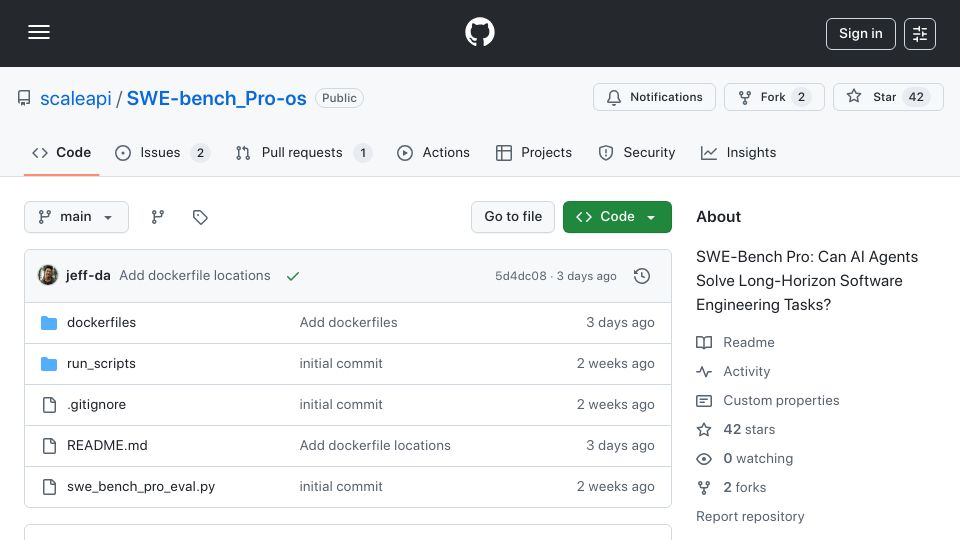Screenshot of github.com: SWE-Bench Pro