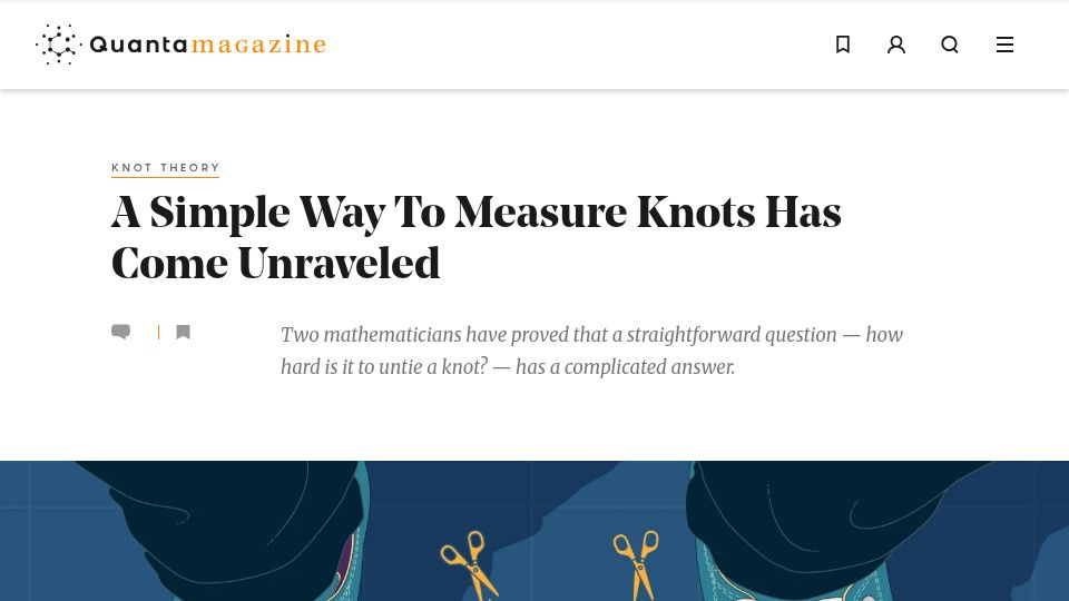 Screenshot of quantamagazine.org: A simple way to measure knots has come unraveled