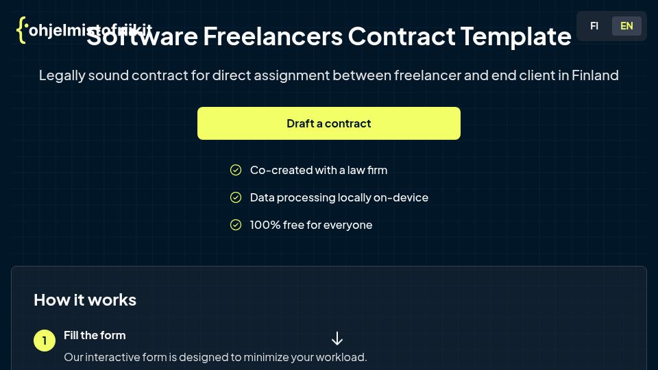 Screenshot of sopimusgeneraattori.ohjelmistofriikit.fi: Show HN: Software Freelancers Contract Template